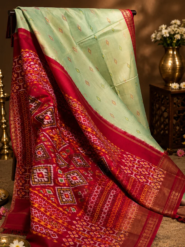 Classic Mint Patola - Ikat Heirloom Silk