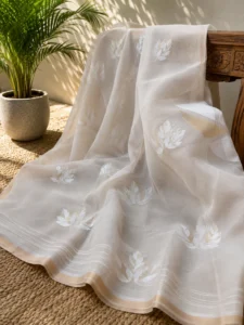 Ivory Golden Fern - Heirloom Silk Muslin Jamdhani