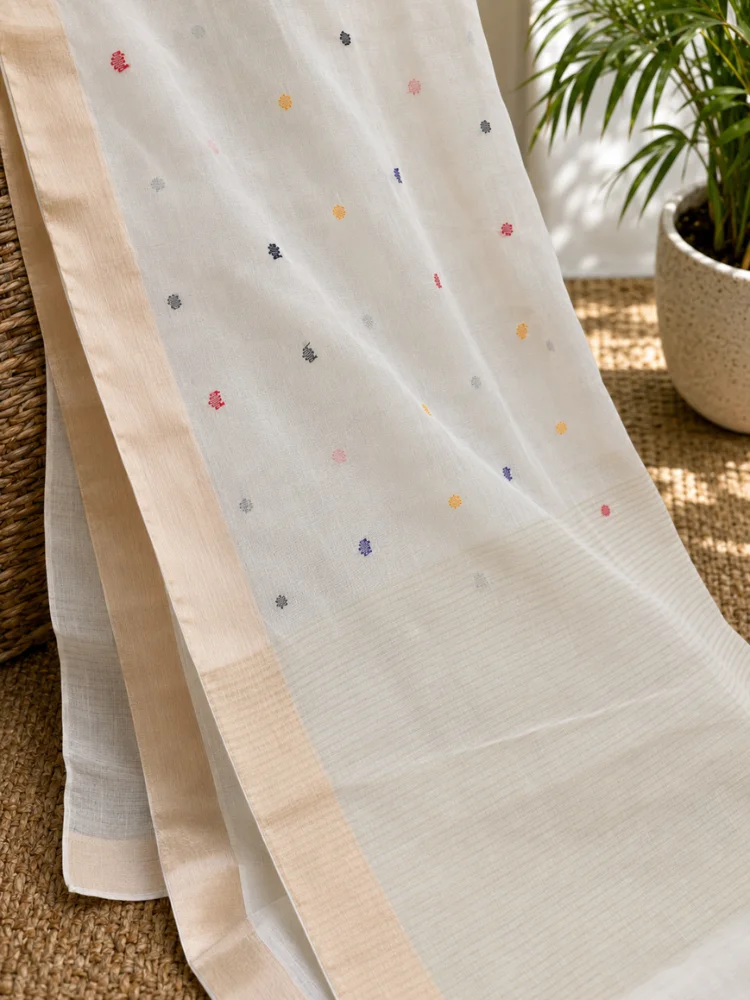 Star Bloom Ivory - Heirloom Silk Muslin Jamdhani
